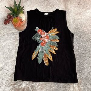 Floral Embellished Black Sleeveless Top